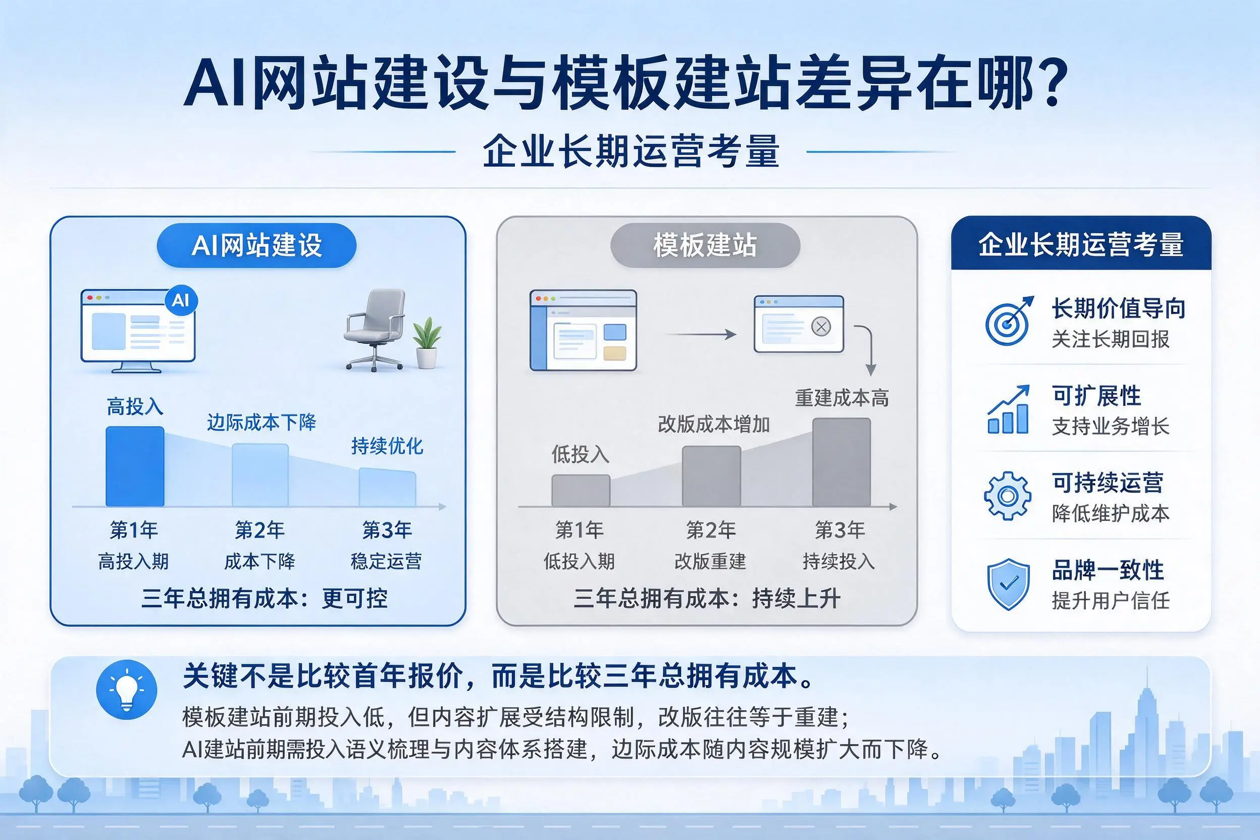 AI网站建设与模板建站差异在哪?大理企业长期运营考量